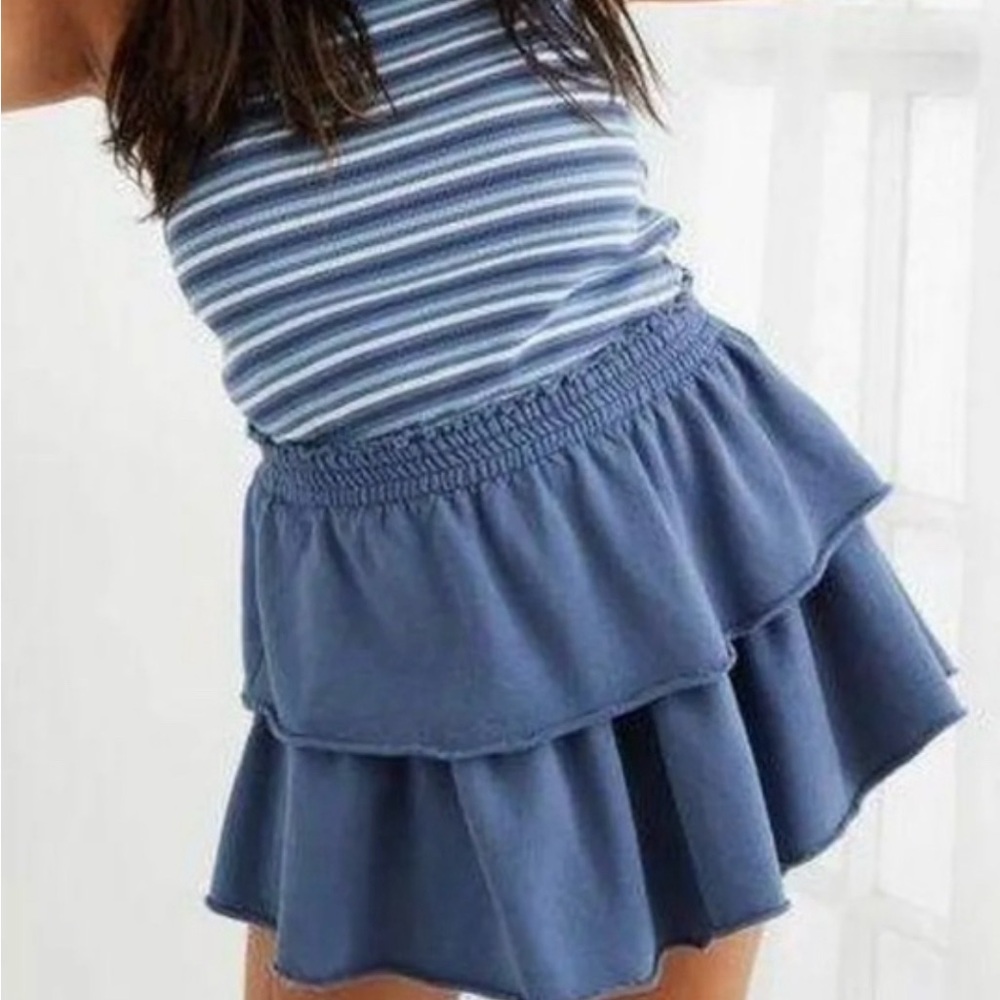 Aerie Weekend Ruffle Tiered Blue Mini Skirt